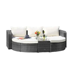 Firenze Five-Section Rattan Daybed - Dark Grey -FloraNest Store G2580 FIRENZE RATTAN DAY BED LS CO 1